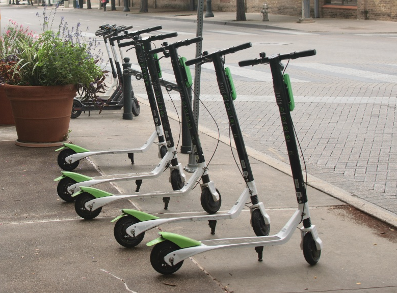 A row of scooters
