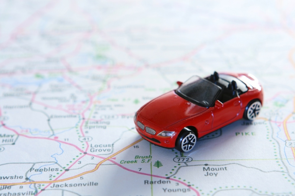 A toy car on a map