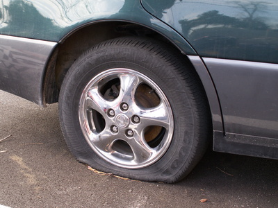 flat tire A car with a flat tire