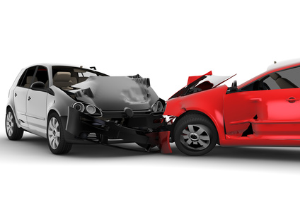 Accident with two cars A red car and one black crash in an accident
