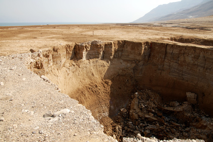 Travel Photos of Israel – Dead Sea Sinkholes in the Dead Sea, Israel.