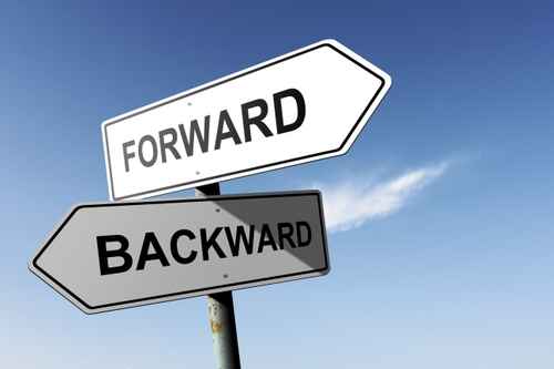 Forward and Backward directions. Opposite traffic sign. Forward and Backward directions. Opposite traffic sign.