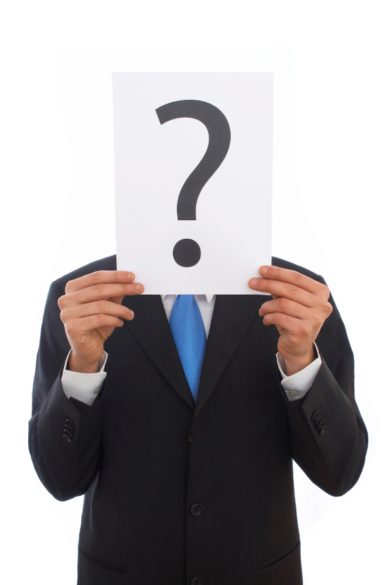 what is the answer businessman with question mark sign on white background