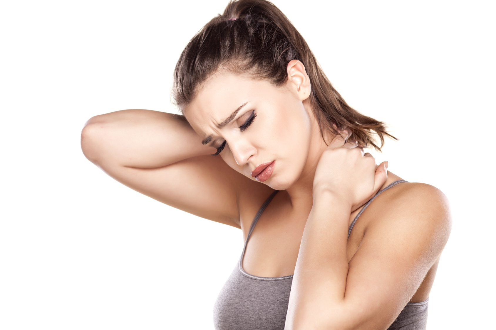 beautiful young woman has a pain in the neck beautiful young woman has a pain in the neck