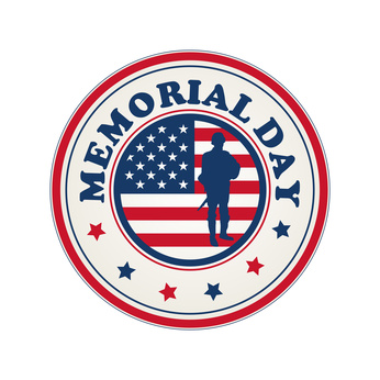 Memorial Day stamp Memorial Day stamp with flag of USA and soldier silhouette over white background