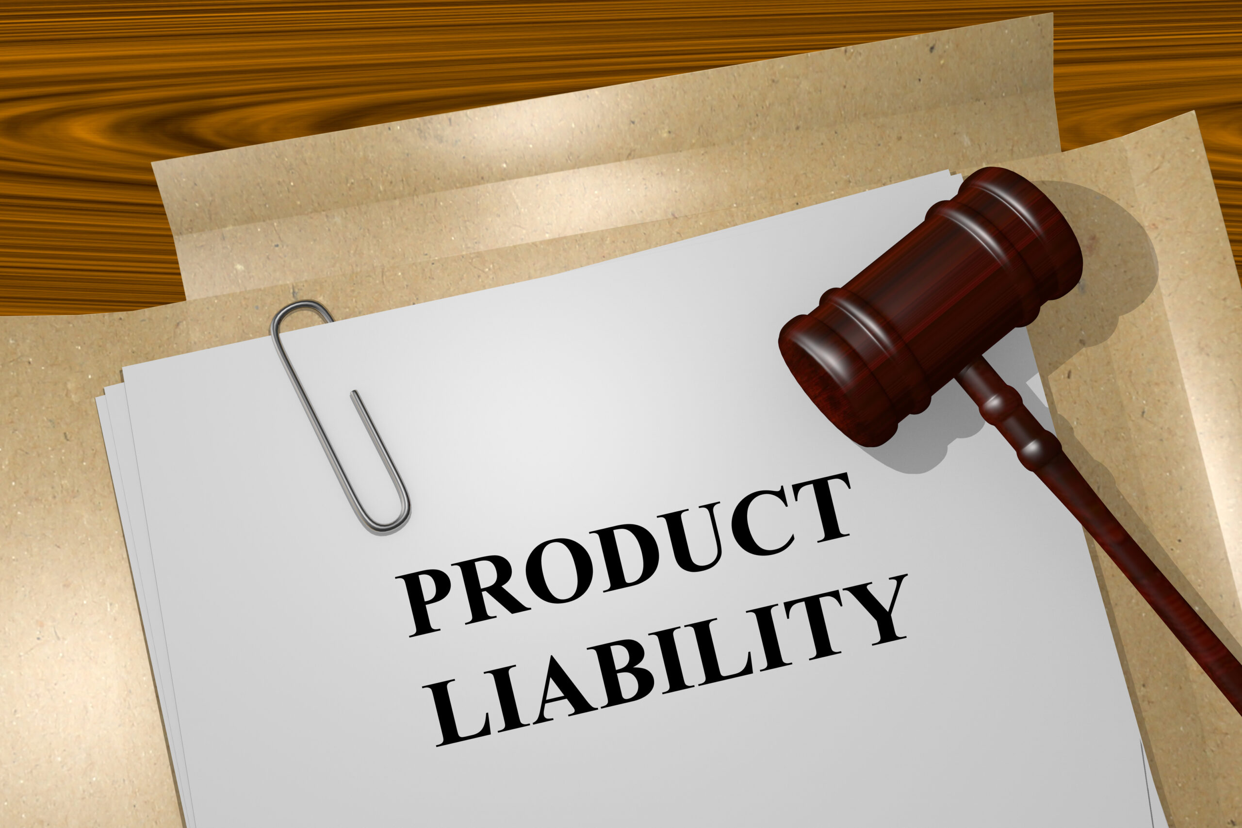 product%20liability%20claims a gavel and a sticky note that read "product liability"