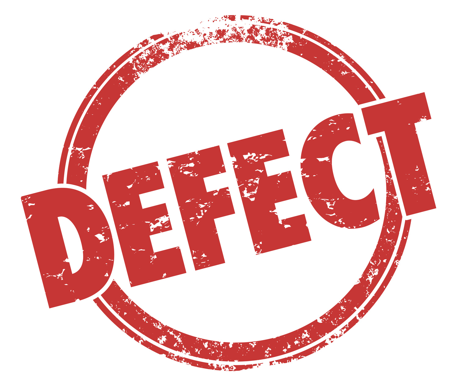 Defect stamp in round red grunge style circle to warn you of a bad product or merchandise that is broken or flawed with bugs
