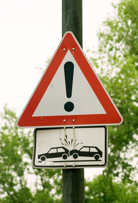 A sign warning drivers to be cautious about car accidents